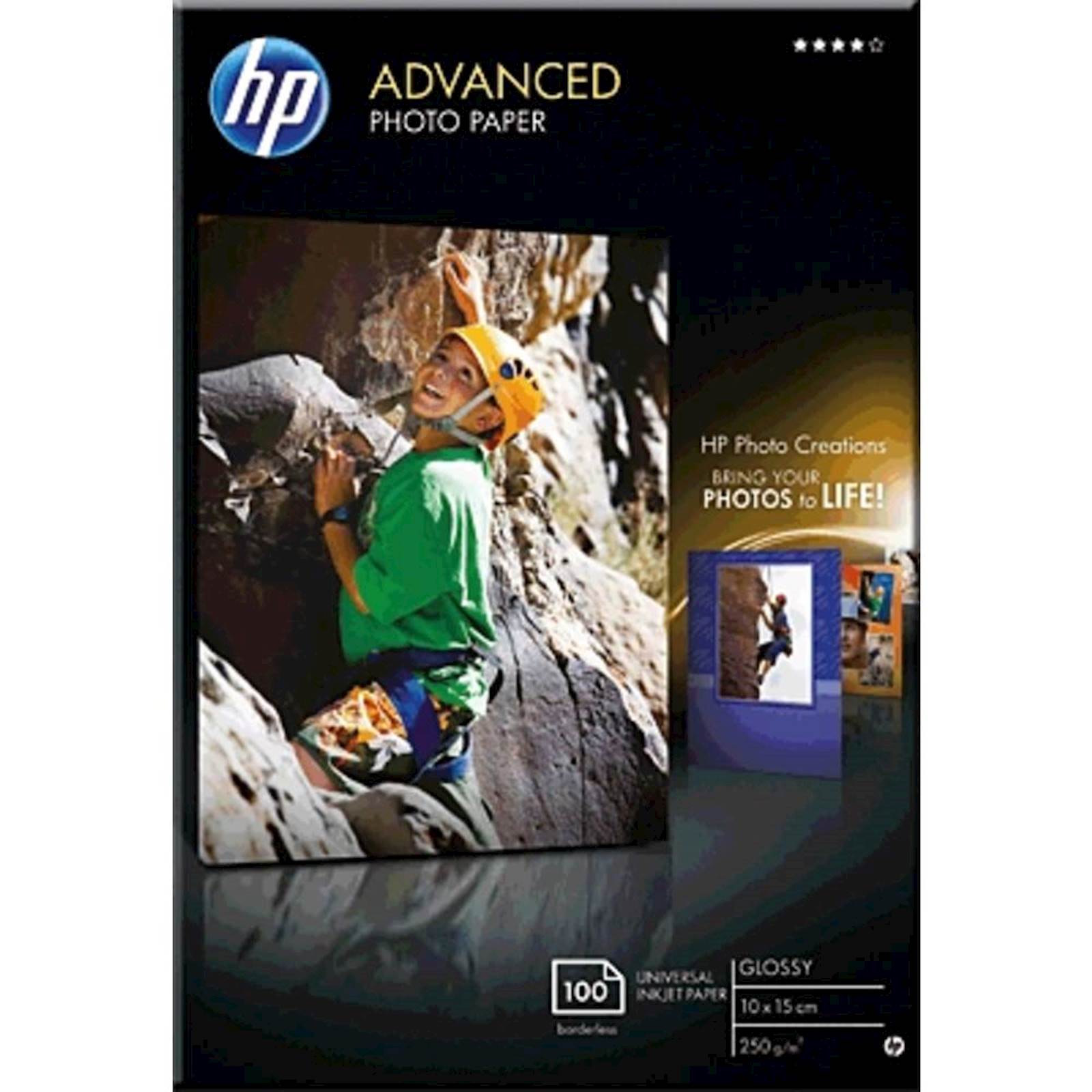 076067 PAPIR HP ADVANCED GLOSSY PHOTO 10x15,100 LISTOV, TISK OD ROBA DO ROBA, 250g/m2 - slika 1