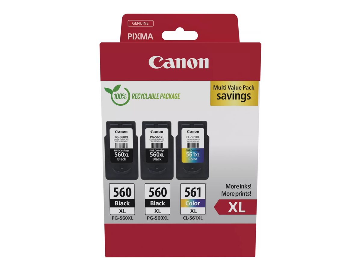 1e7a5bb6-fa3c-4beb-8f08-974668618bb1 Canon PG-560XL x2/CL-561XL Paket z več vrednostmi - 3-pakiranje - Visok donos - črna, barvna (cianova, škrlatna, rumena) - originalna - kartuša s črnilom - slika 1