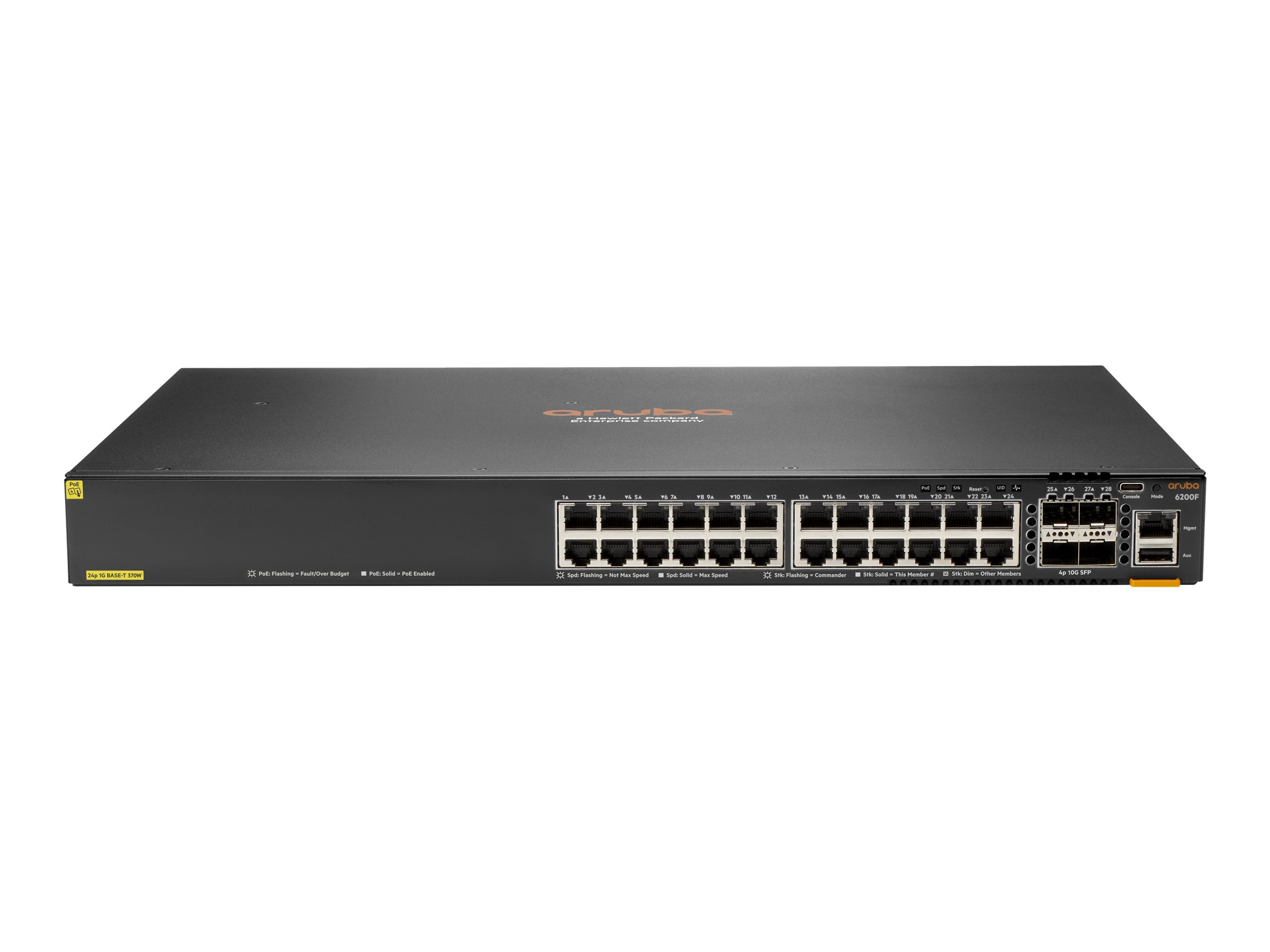 500e4989-3781-49ab-9770-164e897df811 HPE Aruba 6200F 24G Class4 PoE 4SFP+ 370W stikalo - stikalo - maks. Razdalja zlaganja 10 km - 24 vrat - upravljano - mogoče namestiti v omarico - slika 1