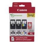Canon PG-560XL x2/CL-561XL Photo Value Pack - 3-pack - High Performance - črna, barvna (cianova, škrlatna, rumena) - originalno - sijajna - kartuša s črnilom/komplet za papir