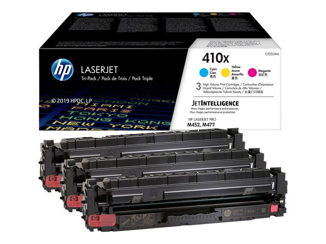 90d63faa-524f-4819-bcd7-028a6ff2c06c HP 410X - 3-pakiranje - Visok donos - rumena, cian, škrlatna - originalna - LaserJet - kartuša s tonerjem (CF252XM) - slika 1