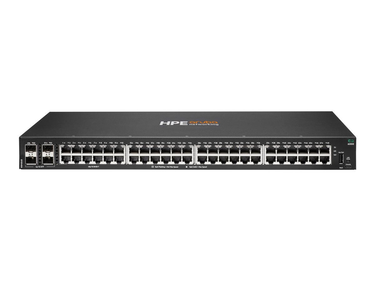 96dda3e2-b412-4796-91cb-167cd3a904cd HPE Aruba Networking CX 6000 48p 10M/100M/1G 4p SFP 1G stikalo - stikalo - 48 portov - upravljano - priklopno v rack - slika 1