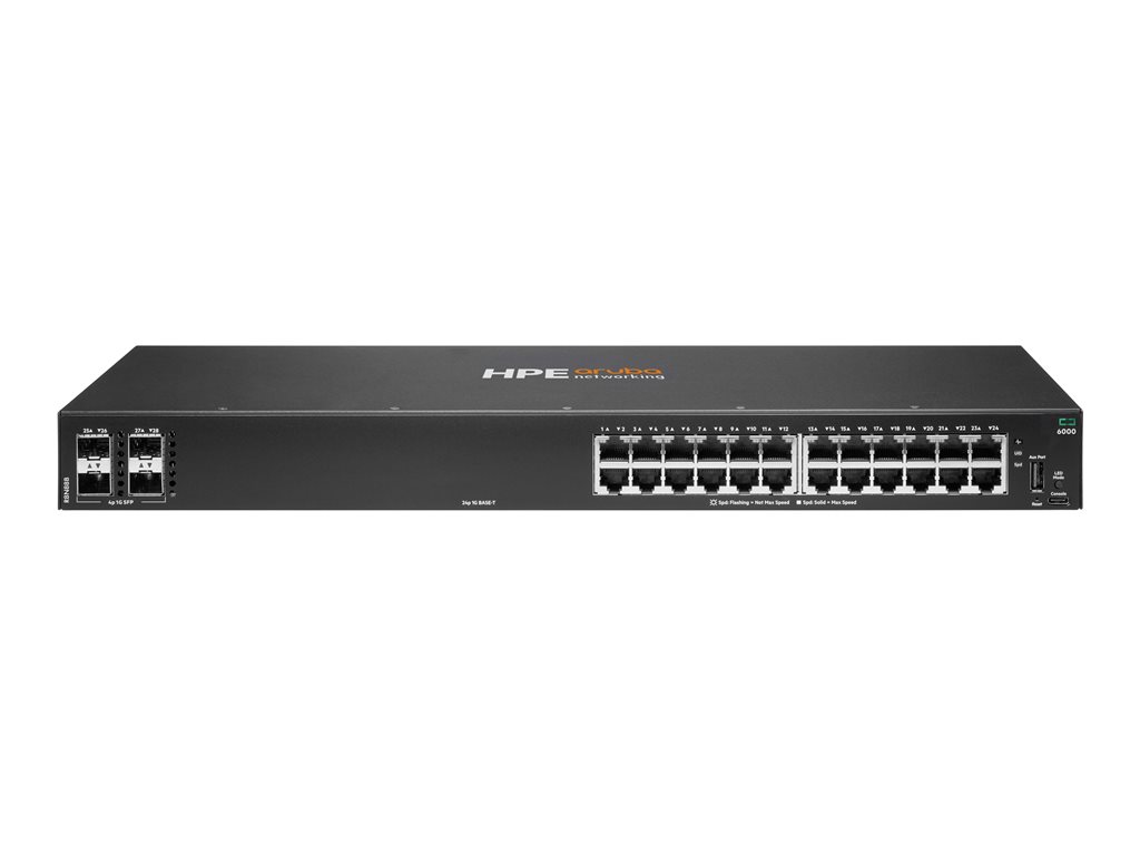 b75040d9-aacd-4dff-b608-14bb14bd609f HPE Aruba Networking CX 6000 24p 10M/100M/1G 4p SFP 1G stikalo - stikalo - 24 vrat - upravljano - primontno v rack - slika 1