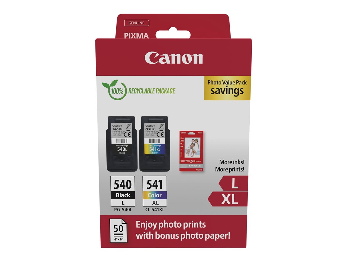 c9bcb1ec-d5d8-4f84-bff1-e74a4f39e28b Canon PG-540L/CL-541XL Photo Value Pack - 2-paket - Visok donos - črna, barvna (cianova, škrlatna, rumena) - izvirnik - sijajni - črnilni vložek/komplet za papir - slika 1