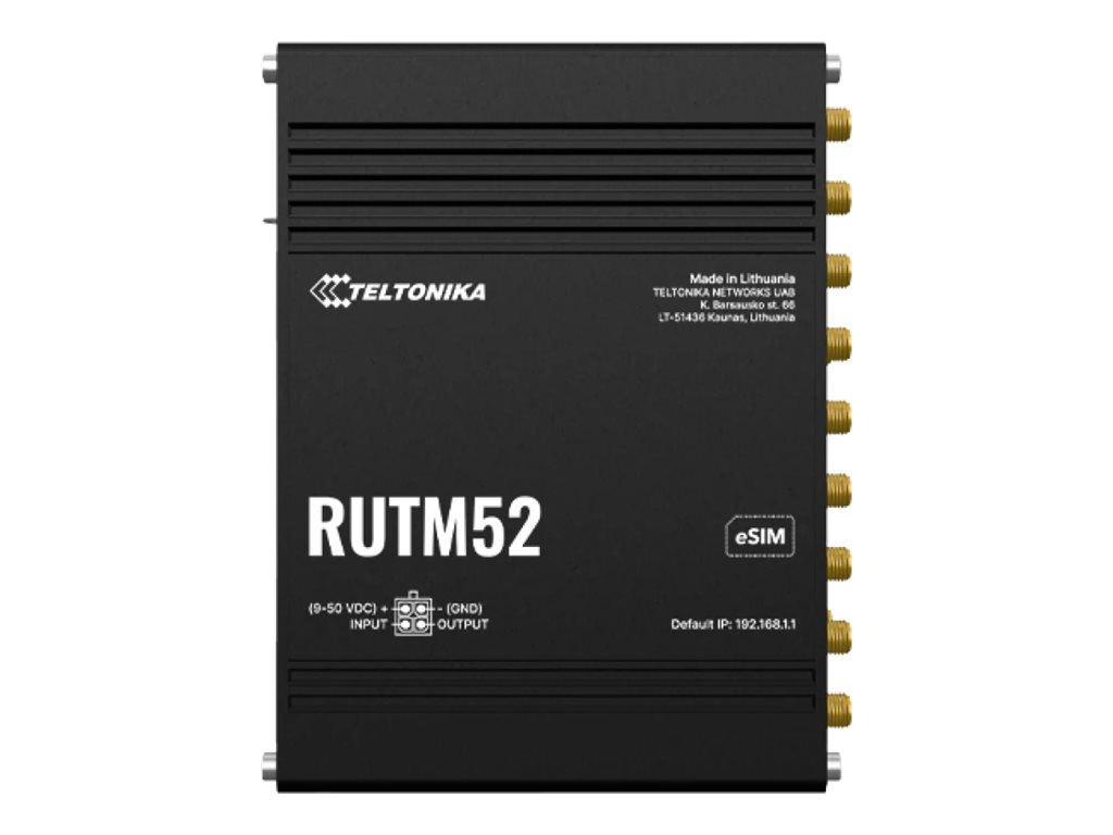 59d5667f-6f9b-4262-ae8e-6da709765498 Teltonika RUTM52 - brezžični usmerjevalnik - WWAN - Wi-Fi 5 - 3G, 4G, 5G - nameščen na DIN tirnice, pritrjen na steno, površinsko nameščen - slika 1