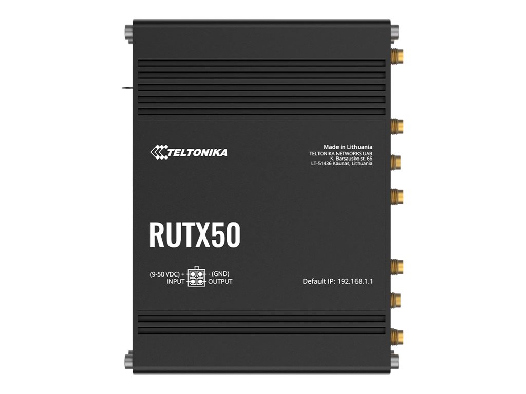 9ef3b524-21af-4066-9847-975b182c2efd Teltonika RUTX50 - brezžični usmerjevalnik - WWAN - Wi-Fi 5 - 3G, 4G, 5G - montaža na DIN tirnice, površinska montaža - slika 1