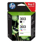 HP 303 - 2-paket - pigmentirana črna, barva (cian, magenta, rumena) - original - kartuša s črnilom